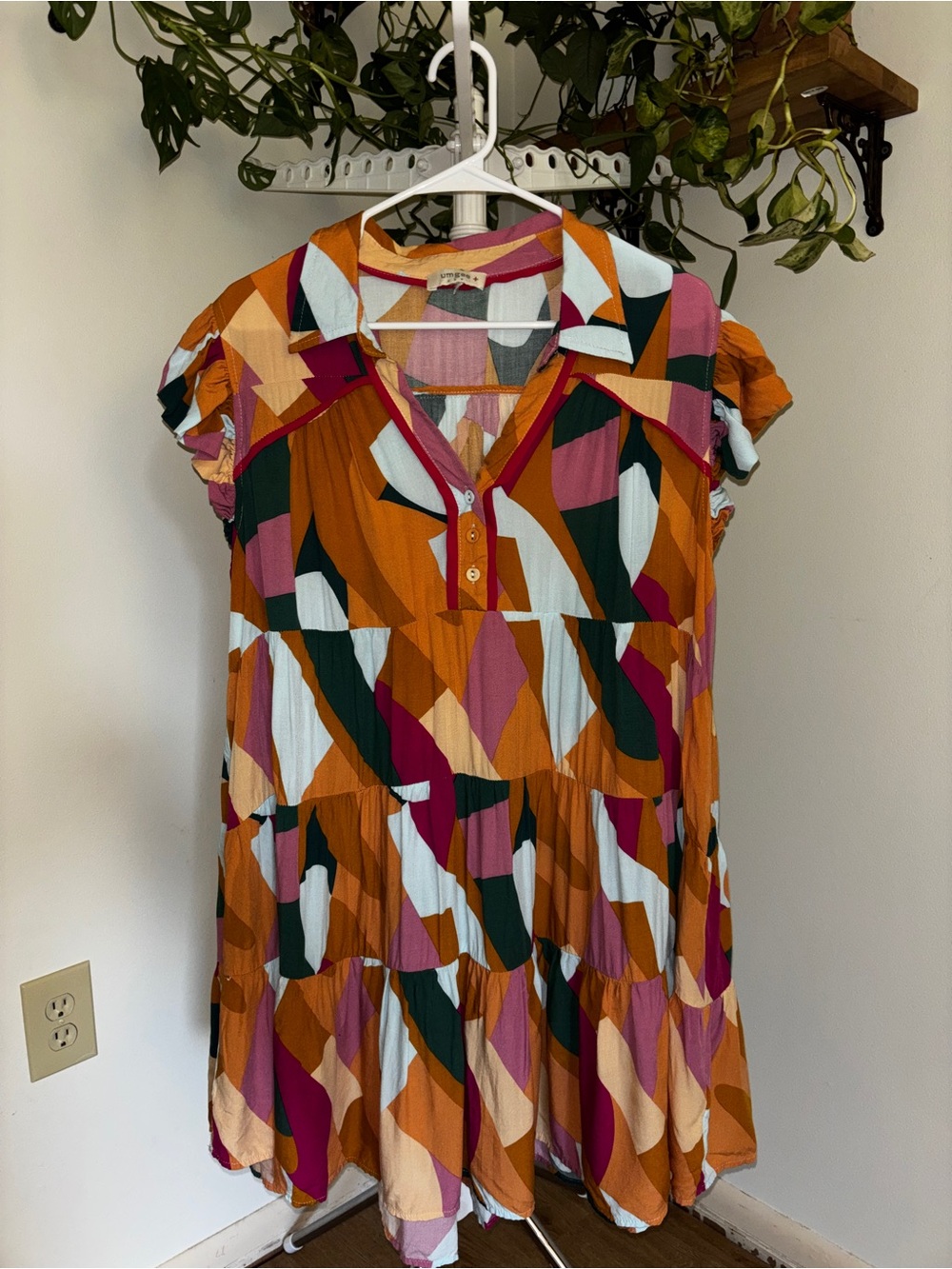 Umgee Rust Multi Geometric Tiered Mini Dress